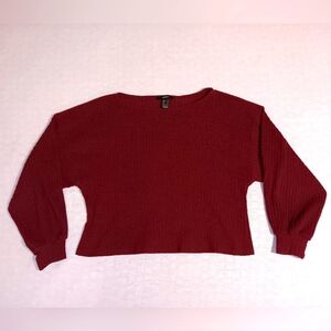 Forever 21 - Maroon Cropped Sweater with Bubble Sleeve, Women's size M